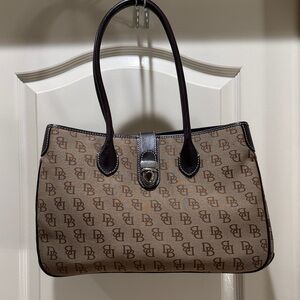 Dooney & Bourke  Tan & Brown Monogram Large Canvas w/ leather Shoulder Bag